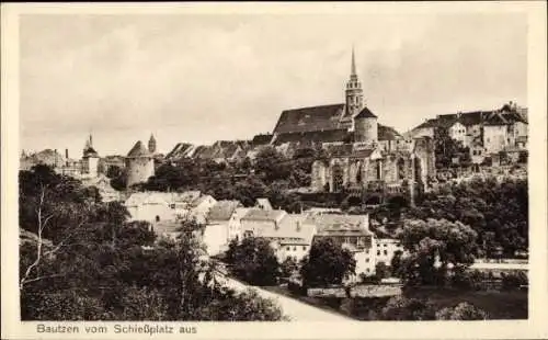 Ak Bautzen in der Oberlausitz, Stadtansicht von  Schießplatz, historische Gebäude