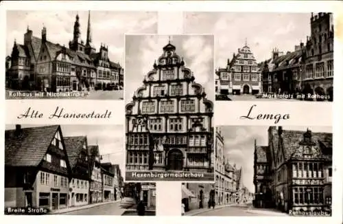 Ak Lemgo in Nordrhein Westfalen, Rathaus, Nikolaikirche, Hexenbürgermeisterhaus, Breite Straße