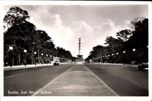 Ak Berlin Tiergarten, Ost-West-Achse, Siegessäule, boulevardähnliche Allee, moderne Architektur