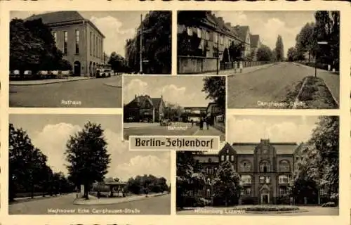 Ak Berlin Zehlendorf, Rathaus, Bahnhof, Camphausen-Straße, Hindenburg-Lazarett, Machnower Straße