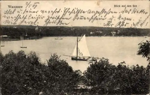 Ak Berlin Zehlendorf Wannsee, Blick auf den See, Segelboot