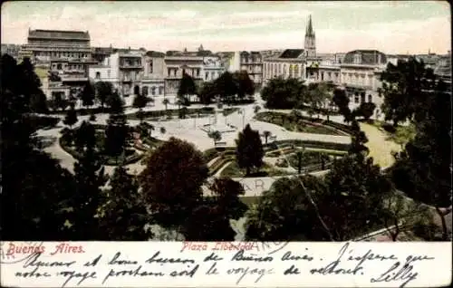 Ak Buenos Aires Argentinien, Plaza Libertad, Menschen, Bäume, Architektur