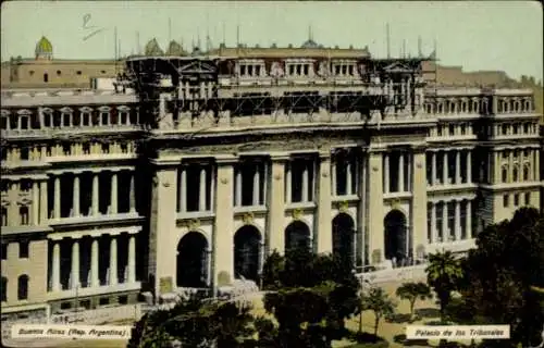 Ak Buenos Aires Argentinien, Palacio de los Tribunales, Baustelle, schöne Architektur, grüne U...