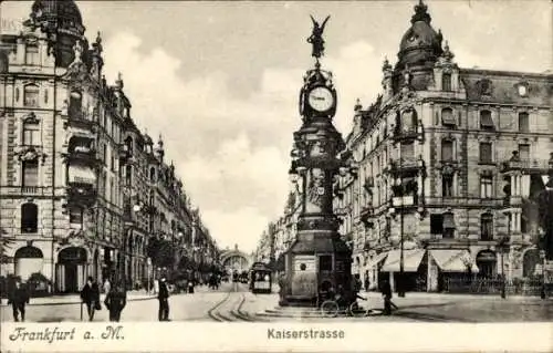 Ak Frankfurt am Main, Kaiserstraße, Uhr, Straßenbahn