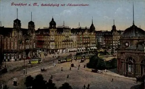 Ak Frankfurt am Main, Bahnhofsplatz mit Schumanntheater