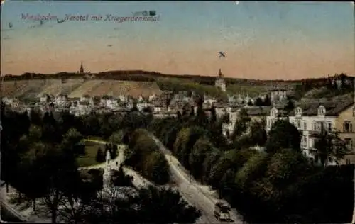 Ak Wiesbaden in Hessen, Nerotal mit Kriegerdenkmal