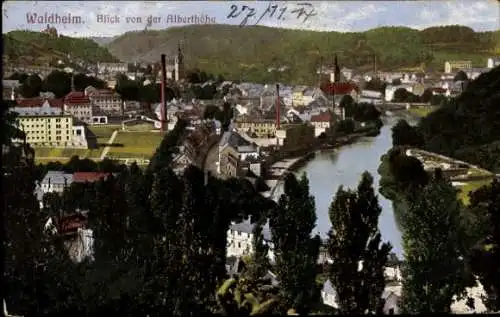Ak Waldheim in Sachsen, Stadtansicht von  Blick von der Alberthohe, Fluss, Berge, Industrie