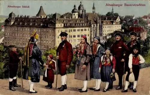 Ak Altenburg in Thüringen, Schloss, Bauerntrachten