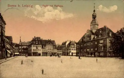Ak Borna im Kreis Leipzig, Marktplatz mit Rathaus