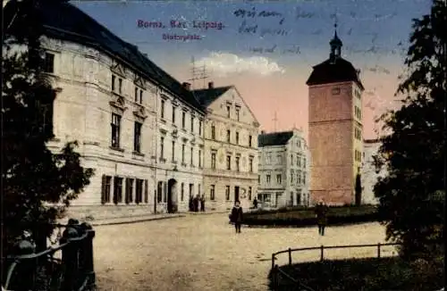 Ak Borna in Sachsen, Historische Gebäude, Dintorplatz, Spaziergänger, alte Architektur
