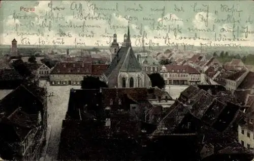 Ak Pegau in Sachsen, Ansicht von  Kirche, historische Gebäude, Stadtansicht, Bäume
