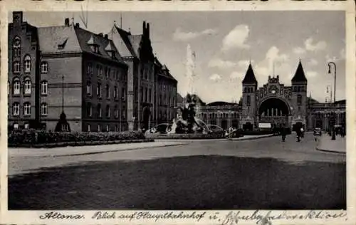 Ak Hamburg Altona, Stuhlmannbrunnen, Gesamtansicht, Blick auf Hauptbahnhof, Eisenbahndirektion