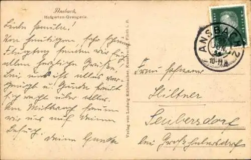 Ak Ansbach in Mittelfranken Bayern, Hofgarten Orangerie