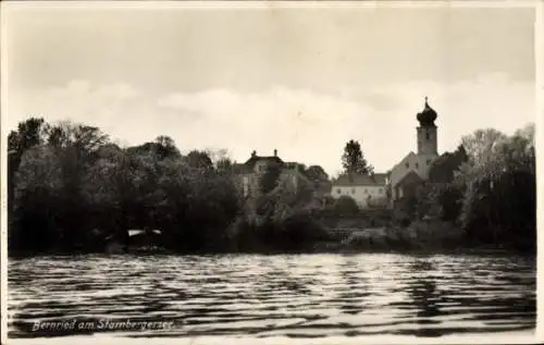 Ak Bernried am Starnberger See Oberbayern, Seeblick, Kirche, Bäume
