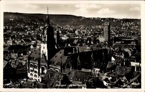 Ak Stuttgart, Gesamtansicht, Rathaus