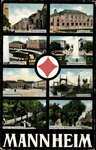 Ak Mannheim in Baden, Verschiedene Ansichten von  darunter Friedrichsplatz, Schloss