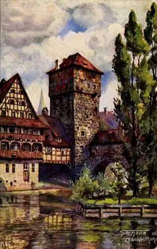 Ak Nürnberg in Mittelfranken, Burg, Wasser, Bäume, Architektur, Himmel, Landschaft, historisch...