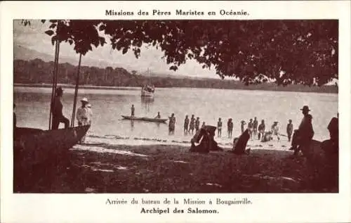 Ak Bougainville Salomon Islands Salomon Inseln Pazifik, Ankunft des Missionsbootes