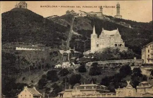 Ak Barcelona Katalonien, Panorama del Funicular al Tibidabo