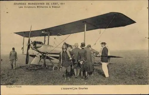 CPA Grandes manœuvres de l'Est de 1911, Aviateurs Militaires à Vesoul, L'appareil de Gourlez