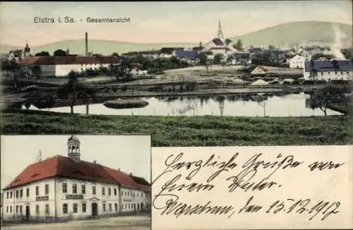 Ak Elstra in der Oberlausitz Sachsen, Gesamtansicht, Gebäude mit rotem Dach, Fluss, Landschaft...