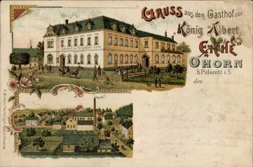 Ak Ohorn in Sachsen, Gasthof zur König Albert Eiche, Stadtansicht, Pferdegespann, Bäume