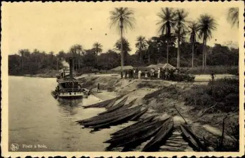 Ak Afrika, Poste à bois, Dampfer