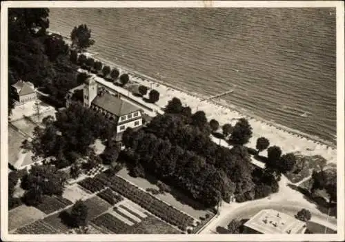 Ak Haffkrug Scharbeutz Ostholstein, Kindererholungsheim Produktion, Fliegeraufnahme