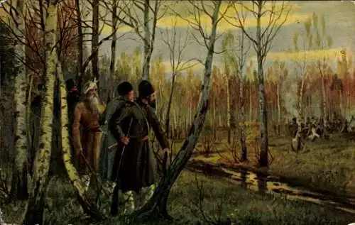 Künstler Ak Napoleon in Russland, Hinterhalt