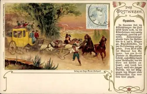Litho Das Postwesen, Postkutsche