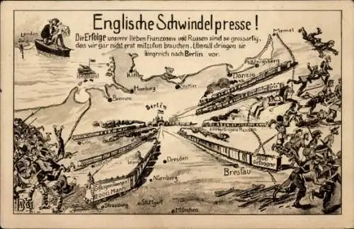 Landkarten Ak Englische Schwindelpresse, Kriegsgefangenentransporte, I. WK
