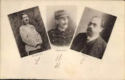 Ak Schriftsteller Emil Zola, Dreyfus, Kriegsminister Marie-Georges Picquart