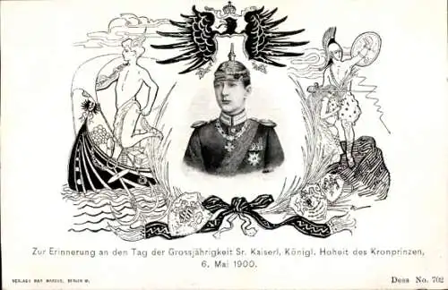 Jugendstil Ak Kronprinz Wilhelm, Großjährigkeit 1900