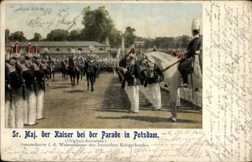 Ak Potsdam, Kaiser Wilhelm II. bei der Parade, Waisenhäuser des Deutschen Kriegerbundes