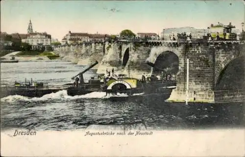 Ak Dresden Neustadt, Augustusbrücke, Dampfer