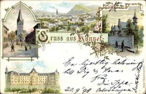 Litho Bad Honnef im Rhein Sieg Kreis, Straßenpartie, Kirche, Hohenhonnef, Stadt