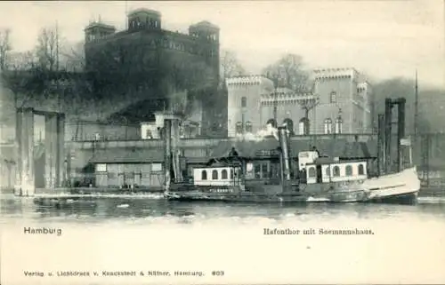 Ak Hamburg St. Pauli, Hafentor m. Seemannshaus