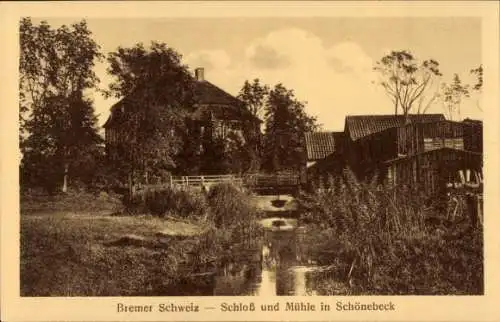 Ak Schönebeck Vegesack Bremen, Schloss und Mühle