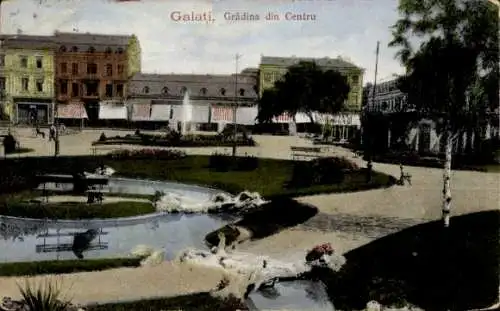 Ak Galați Galatz Rumänien, Grădina din Centru, Hauptplatz, Teichanlage