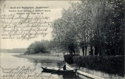 Ak Berlin Reinickendorf Tegel, Boot beim Restaurant Saatwinkel