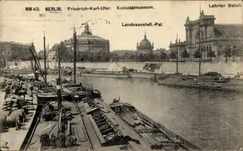 Ak Berlin Mitte, Friedrich Karl Ufer, Lehrter Bahnhof, Kolonialmuseum, Landesausstellungspalast