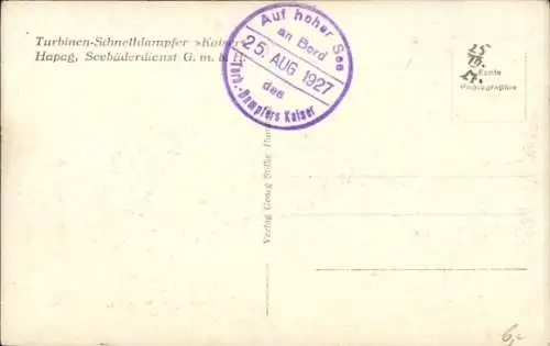Ak Turbinenschnelldampfer Kaiser, HAPAG Seebäderdienst