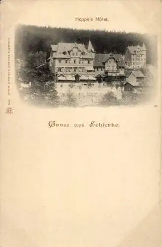 Ak Schierke Wernigerode im Harz, Hoppe's Hôtel,  Architektur, Natur im Hintergrund