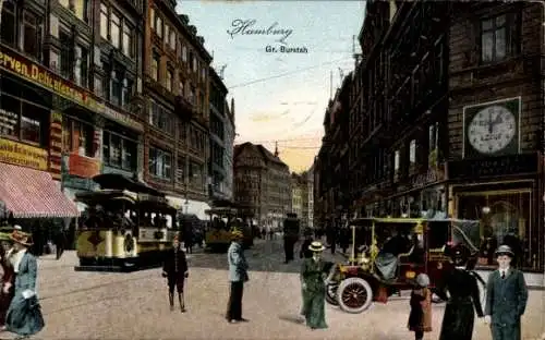 Ak Hamburg Mitte Altstadt, Großer Burstah, Straßenbahnen, Geschäfte