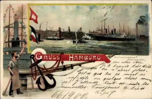 Ak Hamburg Mitte Steinwerder, Reiherstiegwerft, Schiffe