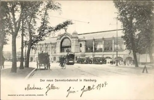 Ak Hamburg Eimsbüttel Rotherbaum, Dammtorbahnhof, Kutsche, Straßenbahn