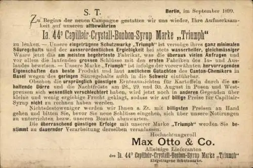 Ak Berlin Kreuzberg, Max Otto Co, 44° Capillair-Crystall-Bonbon-Syrup Marke Triumph, Dessauer Straße