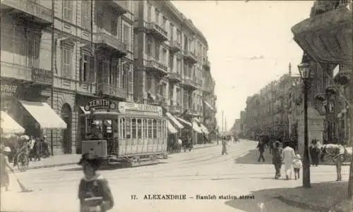 Ak Alexandria Ägypten, Ramleh station street, tramway