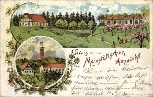 Litho Hamburg Harburg, Gaststätte zur Majestätischen Aussicht, Aussichtsturm