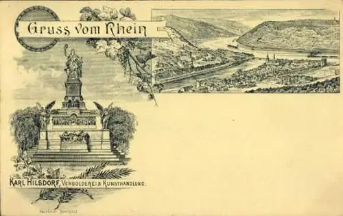 Litho Rüdesheim am Rhein, Niederwald Nationaldenkmal, Panorama